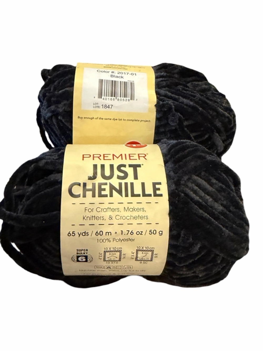 Lot Of 2 Just Chenille Premier Yarn Black Super Bulky 6 NEW Soft!